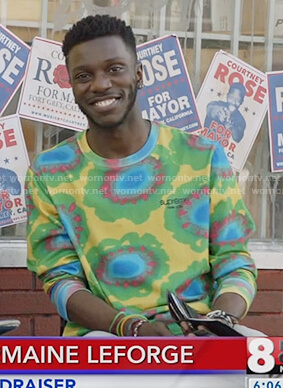 Jermaine's floral print long sleeve shirt on The Mayor