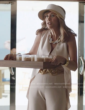 Pamela's beige ruffled jumpsuit on Last Man on Earth