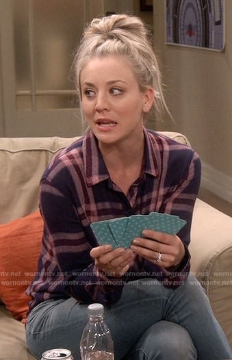 Penny's navy and pink plaid shirt on The Big Bang Theory