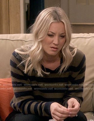 Penny's olive green and navy striped sweater on The Big Bang Theory