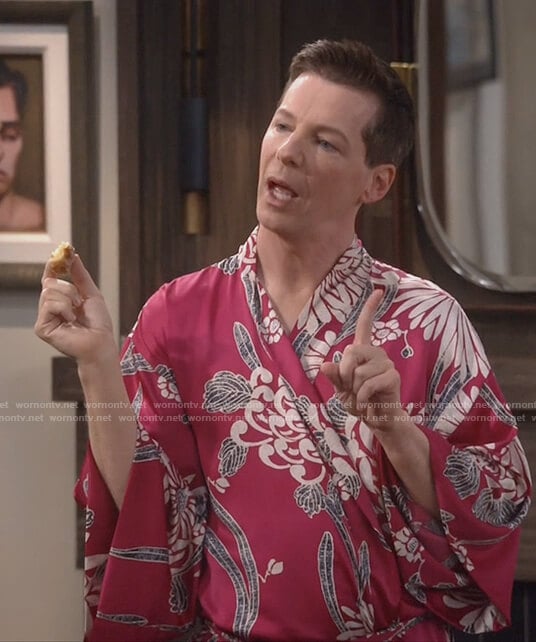 Jack's pink floral print robe on Will and Grace