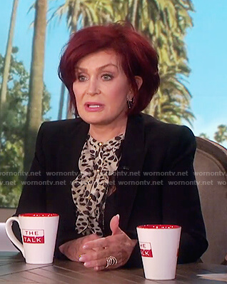 Sharon's cheetah print ruffle trim top on The Talk