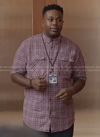 T.K.'s purple plaid double pocket shirt on The Mayor
