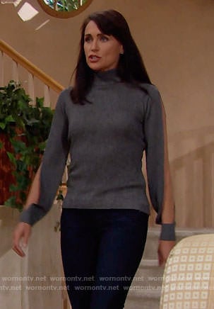 Quinn's grey split-sleeve sweater on The Bold and the Beautiful