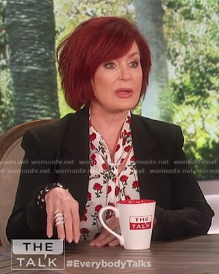 Sharon's rose print neck tie top on The Talk