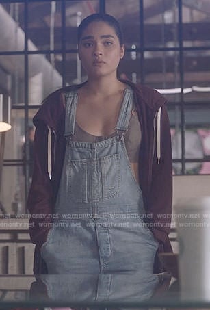 Simone's denim overalls and bustier top on Star