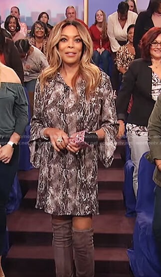 Wendy's black snake skin print dress on The Wendy Williams Show