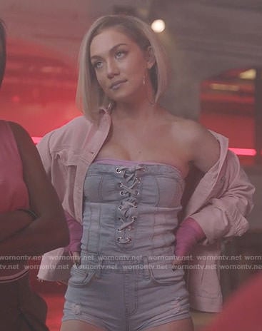 Star's strapless denim lace-up romper on Star