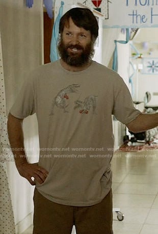 Tandy's boxing dinosaurs t-shirt on Last Man on Earth