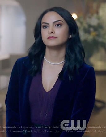 Veronica's purple pointelle v-neck dress on Riverdale