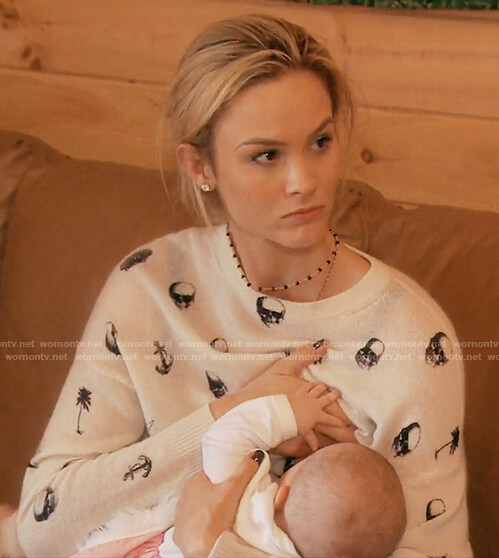 Meghan's off white print cashmere sweater on The Real Housewives of OC