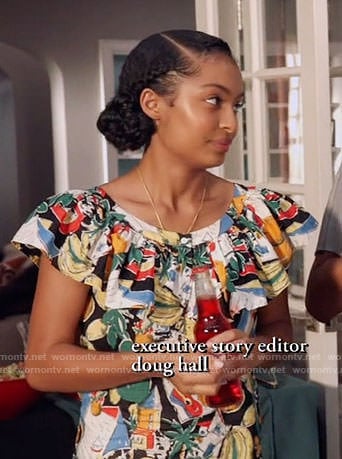 Zoey's tropical printed ruffled top on Black-ish