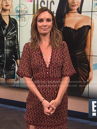 Catt's brown printed v-neck dress on E! News