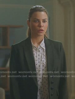 Chloe's white music instrument print blouse on Lucifer