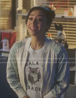 Ella's koala me back t-shirt and bomber jacket on Lucifer