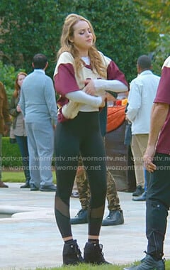 Fallon's black leggings with mesh panels on Dynasty