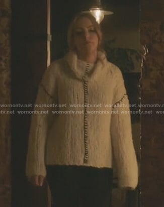 Fallon's white cowlneck chunky knit sweater on Dynasty