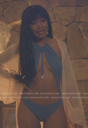Gigi's blue halter one-piece swimsuit on Star