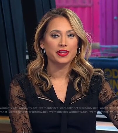 Ginger's black tie neck lace blouse on Good Morning America