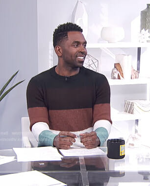 Justin's colorblocked sweater on E! News Daily Pop