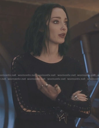 Lorna's black lace-up sleeve top on The Gifted