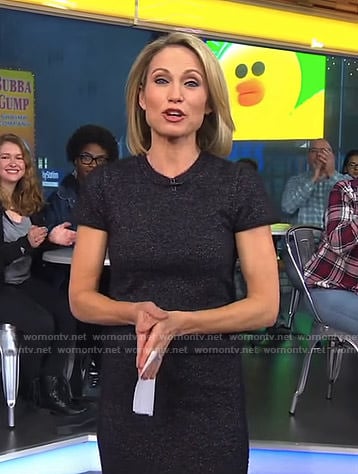 Amy's navy knitted top and pencil skirt on Good Morning America