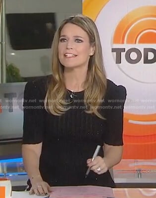 Savannah's black ribbed short sleeve top and side stripe pants on Today