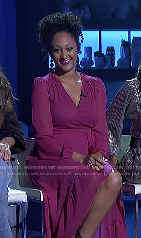 Tamera's pink ruffled wrap dress on The Real