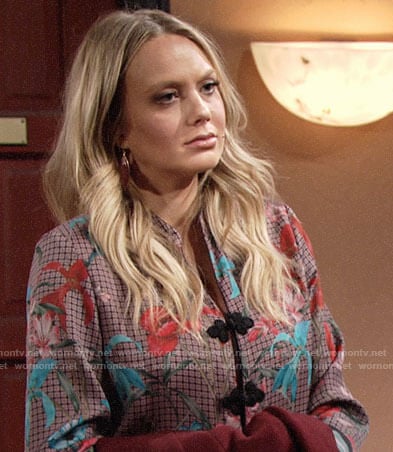 Abby's floral and checked jacket on The Young and the Restless