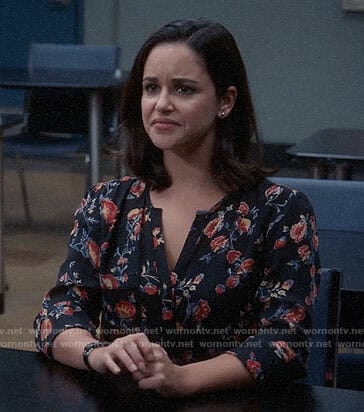 Amy's black and orange floral blouse on Brooklyn Nine-Nine