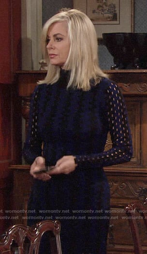Ashley's black and blue sweater dress on The Young and the Restless