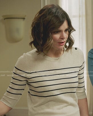 Heather's striped shoulder button top on Life in Pieces