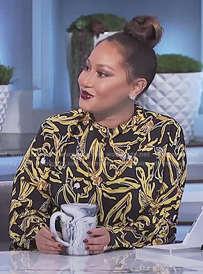 Adrienne's black and yellow floral print top on The Real