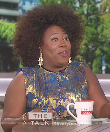 Sheryl's blue metallic pleated top on The Talk