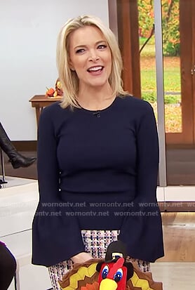 Megyn's navy bell sleeve top and tweed skirt on Megyn Kelly Today