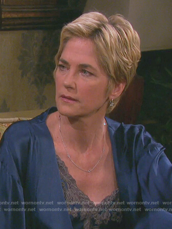 Eve's blue satin embroidered robe and camisole on Days of Our Lives