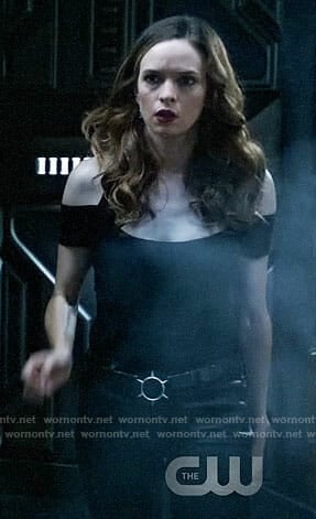 Caitlin's black cold-shoulder top on Legends of Tomorrow