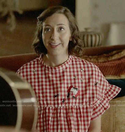 Carol's red gingham check dress on Last Man on Earth