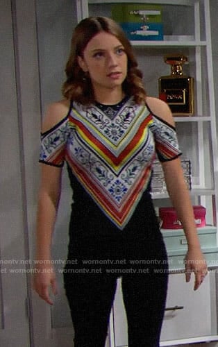 Coco's printed cold-shoulder top on The Bold and the Beautiful