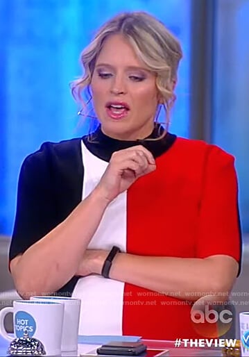 Sara's color-block stripe knit dress on The View