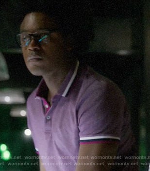 Curtis's purple polo shirt with pink trim on Arrow