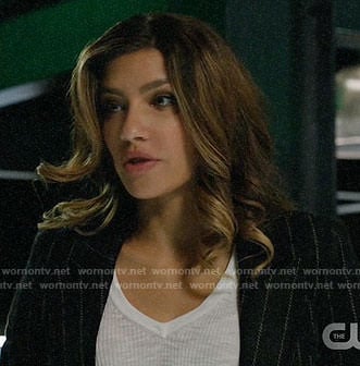 Dinah's black striped blazer on Arrow