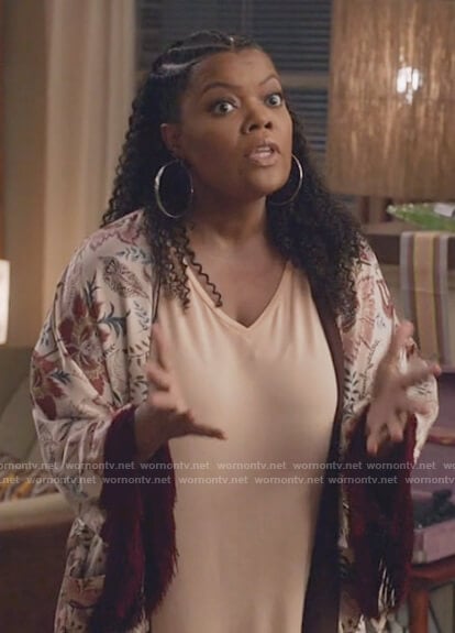 Dina's floral print fringe robe on The Mayor