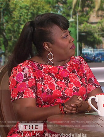Sheryl's red floral print dress on The Talk