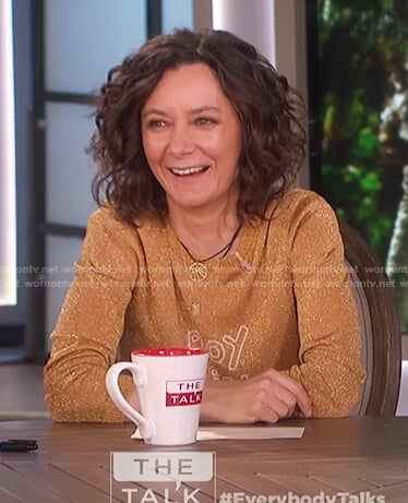 Sara's gold glitter boy girl sweater on The Talk