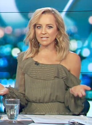 Carrie's green long sleeve dress on The Project