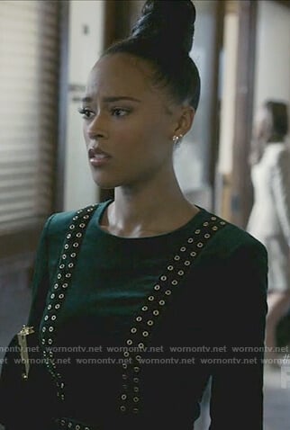 Tiana's green eyelet embellished velvet dress on Empire