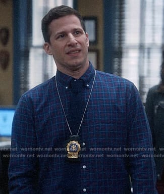 Jake's blue checked button down shirt on Brooklyn Nine-Nine