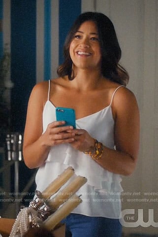 Jane's white ruffled cami on Jane the Virgin
