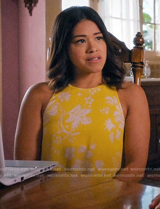 Jane's yellow floral open back top on Jane the Virgin